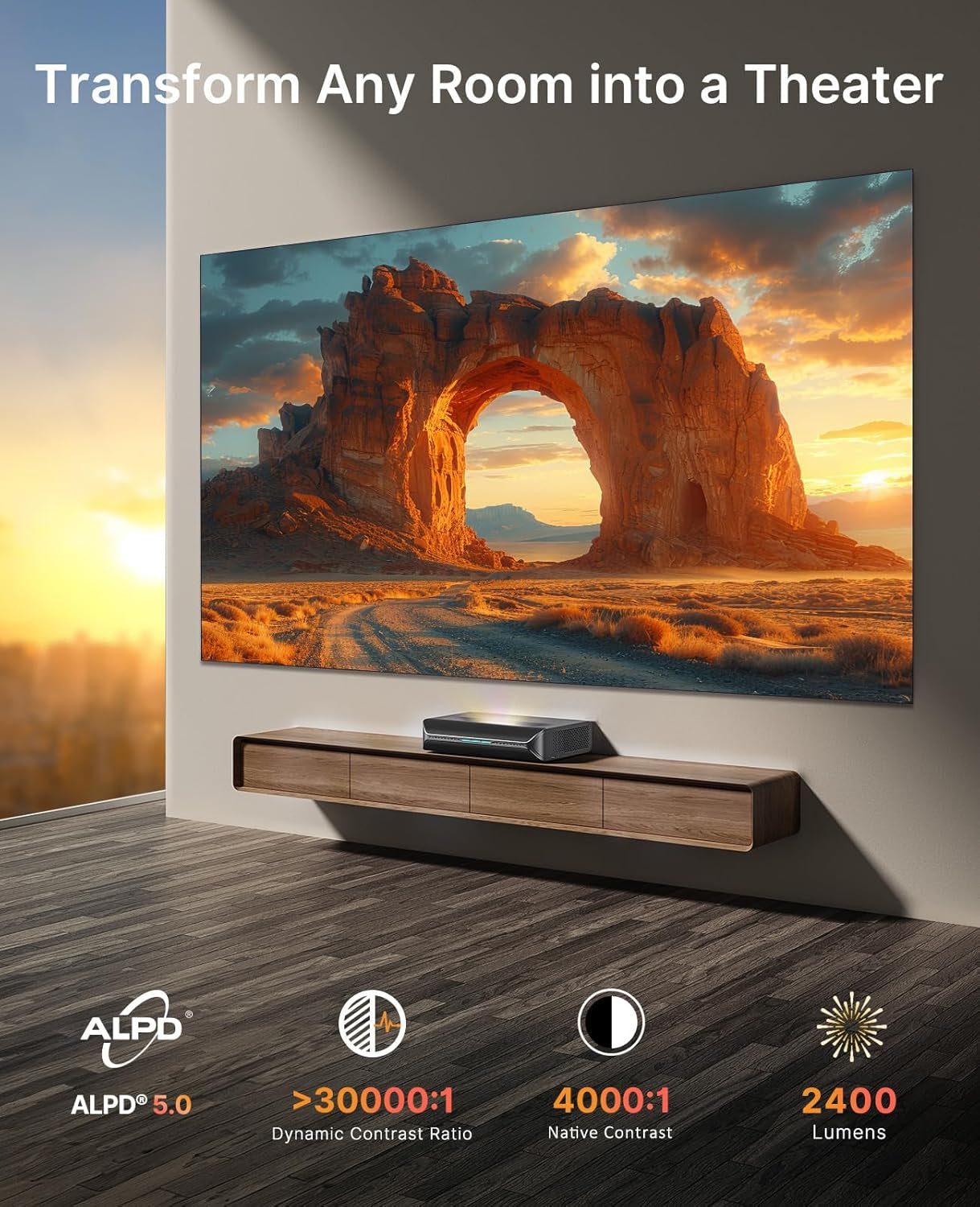 Aurora Pro MKII, 4K Tri-Color Laser UST Projector, 30000:1 Contrast Ratio, Dynamic Iris & Laser Dimming, 0.21:1 Throw Ratio, Dolby Vision & Atmos, HDR10+, 3D, 4.2Ms ~ 8Ms Low Latency