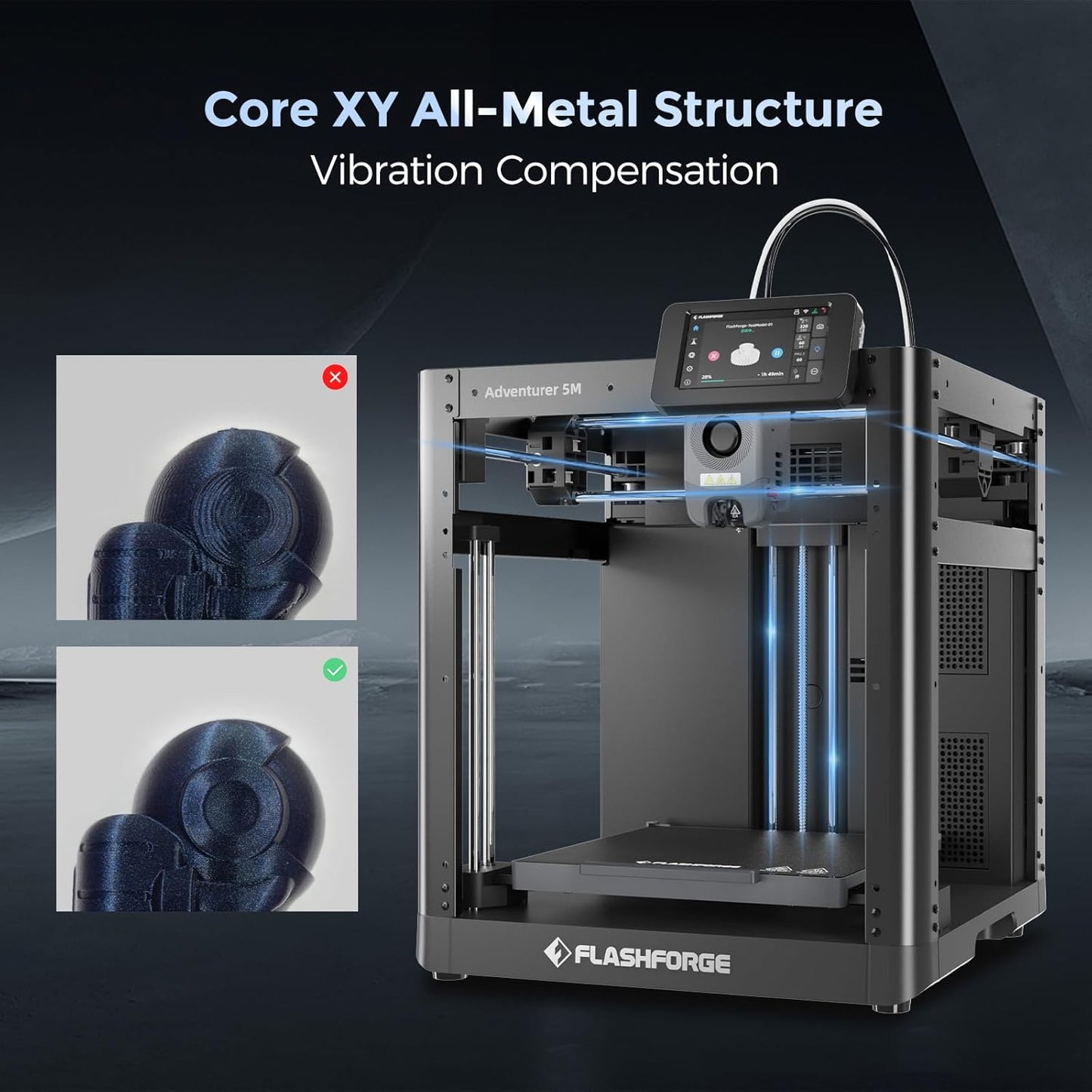 Adventurer 5M 3D Printer with Fully Auto Leveling, Max 600Mm/S High Speed Printing, 280Β°C Direct Extruder with 3S Detachable Nozzle, Core XY All Metal Structure, Print Size 220X220X220Mm