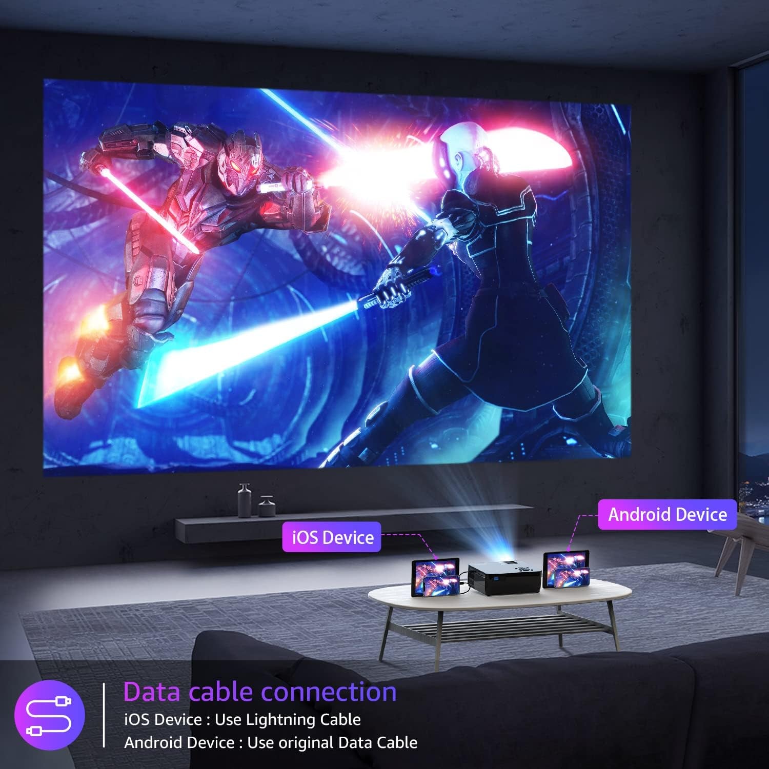 Projector with 5G Wifi and Bluetooth, Native 1080P Projector[Projector Screen Included], Full HD 18000LM Movie Projector, 300" Display Support 4K Home Theater, Compatible with Phone/Laptop/Tv Stick