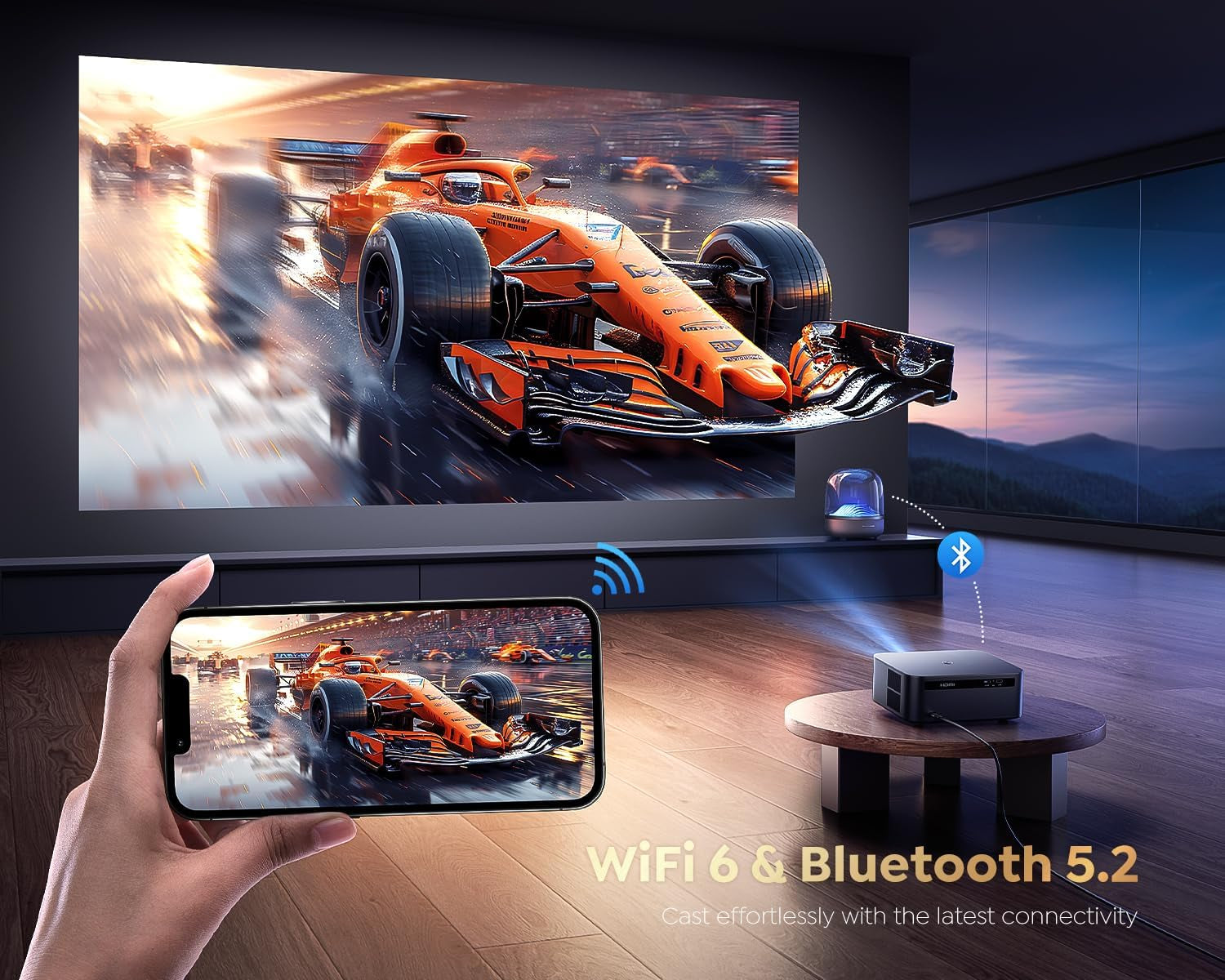 [1200 Ansi/Google Tv/Voice Control]Smart Projector with Wifi 6 and Bluetooth, Netflix-Licensed 4K Support, Outdoor Movie Proyector, 1080P Home Ceiling Auto Focus Projector,  K12 Gray