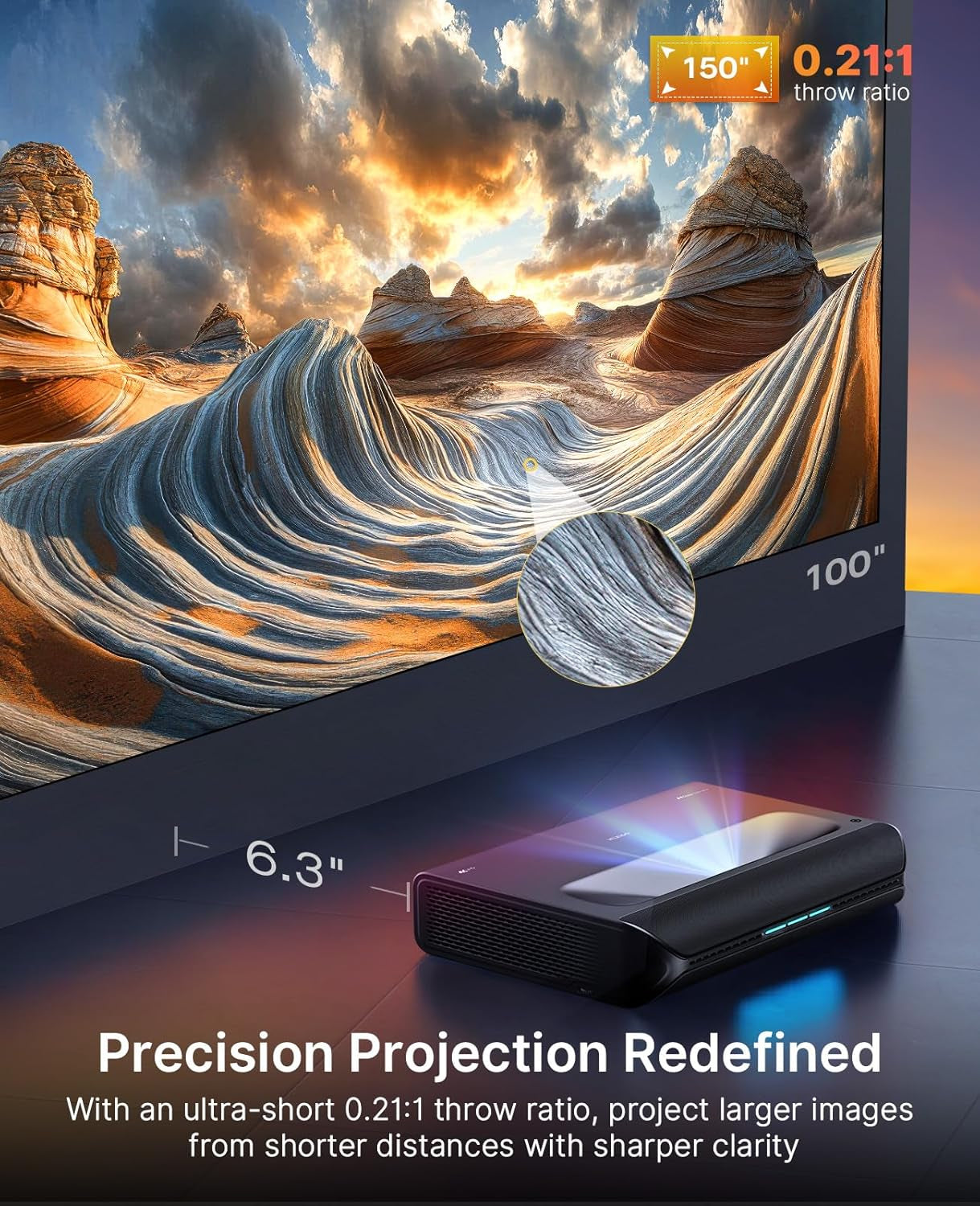 Aurora Pro MKII, 4K Tri-Color Laser UST Projector, 30000:1 Contrast Ratio, Dynamic Iris & Laser Dimming, 0.21:1 Throw Ratio, Dolby Vision & Atmos, HDR10+, 3D, 4.2Ms ~ 8Ms Low Latency