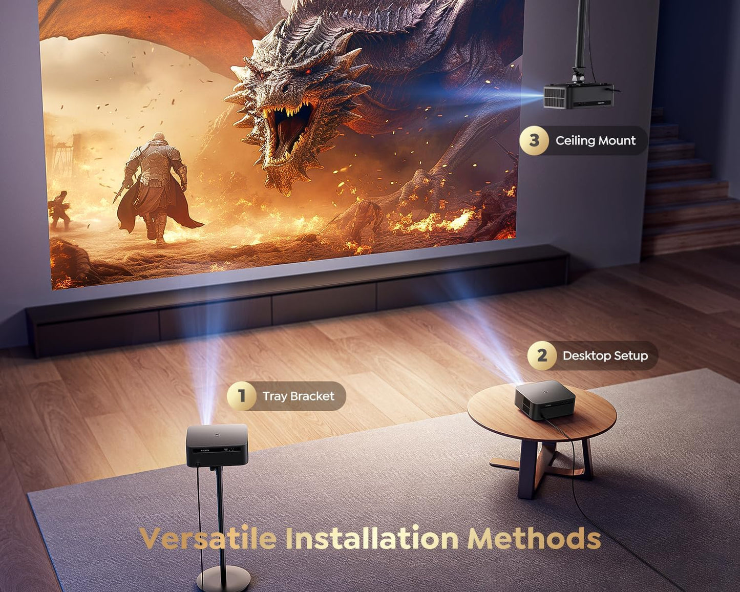 [1200 Ansi/Google Tv/Voice Control]Smart Projector with Wifi 6 and Bluetooth, Netflix-Licensed 4K Support, Outdoor Movie Proyector, 1080P Home Ceiling Auto Focus Projector,  K12 Gray