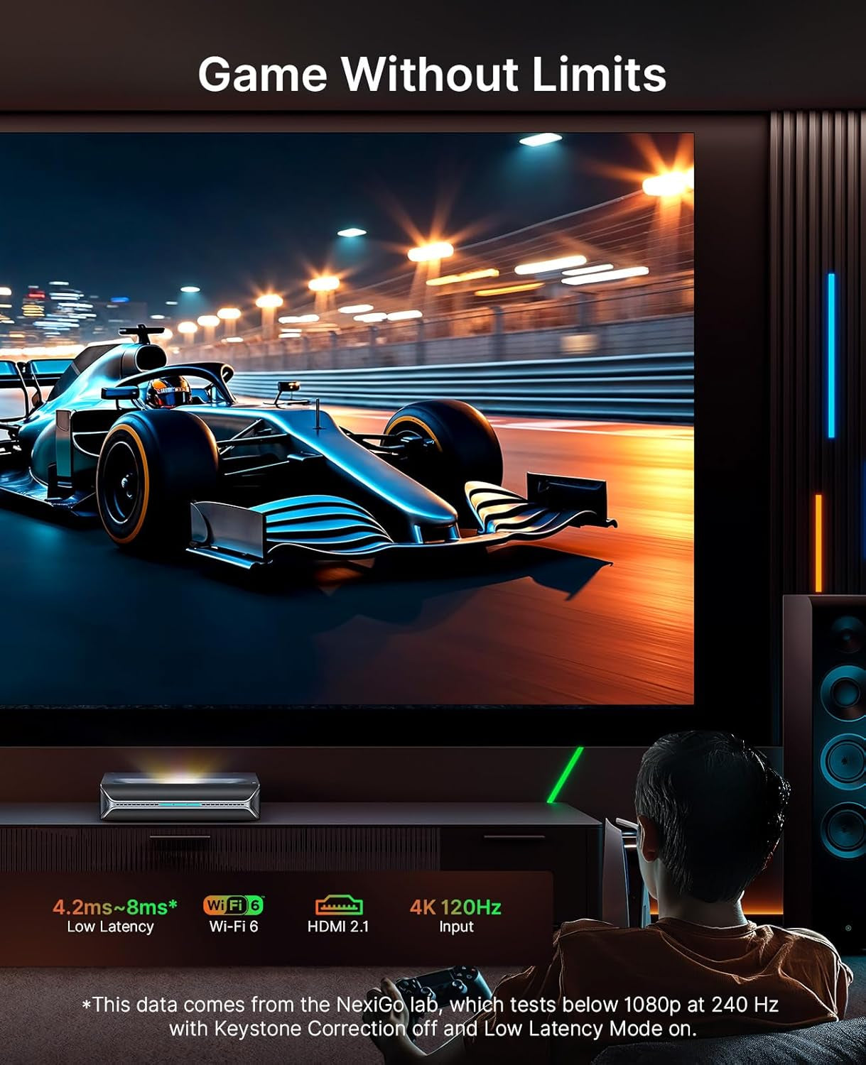 Aurora Pro MKII, 4K Tri-Color Laser UST Projector, 30000:1 Contrast Ratio, Dynamic Iris & Laser Dimming, 0.21:1 Throw Ratio, Dolby Vision & Atmos, HDR10+, 3D, 4.2Ms ~ 8Ms Low Latency