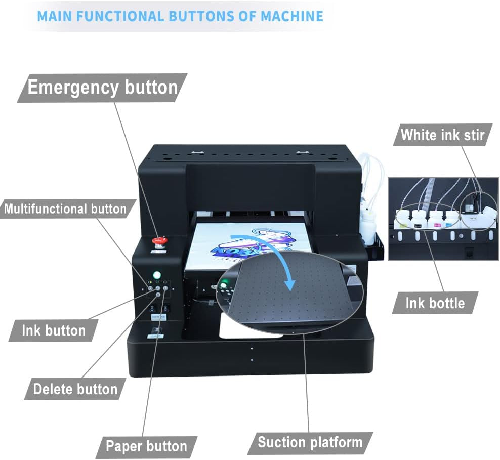 A3 DTF & DTG Printer Multifunction Printing Machine Automatic Flatbed Printer for T-Shirts, Hoodies, Pants, Hats, Shoes, Etc.