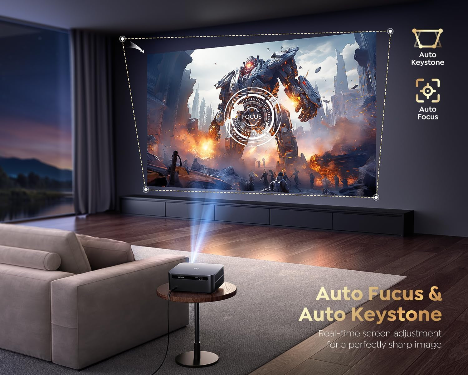 [1200 Ansi/Google Tv/Voice Control]Smart Projector with Wifi 6 and Bluetooth, Netflix-Licensed 4K Support, Outdoor Movie Proyector, 1080P Home Ceiling Auto Focus Projector,  K12 Gray
