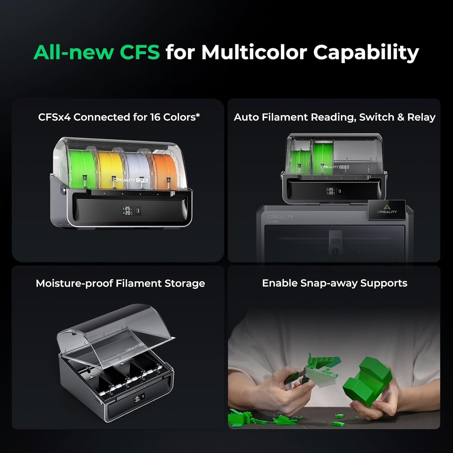 Official K2 plus Combo 3D Printer, Multi Color Printing with CFS 600Mm/S High-Speed Full Auto-Leveling Dual Al Camera Next-Gen Direct Drive Extruder Laiger Build Volume 13.78X13.78X13.78 Inch