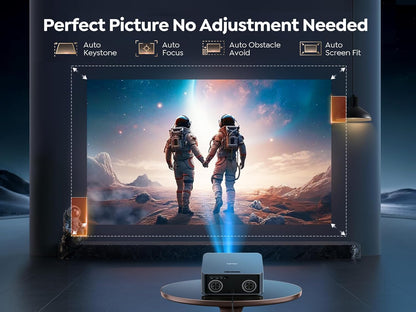 [1500 Ansi/Netflix-Licensed/36W Dolby Audio] Smart-Projector with Wifi 6 and 2-Way Bluetooth, Auto Focus & Keystone,  X9 4K Supported Outdoor Movie Projector, Gray