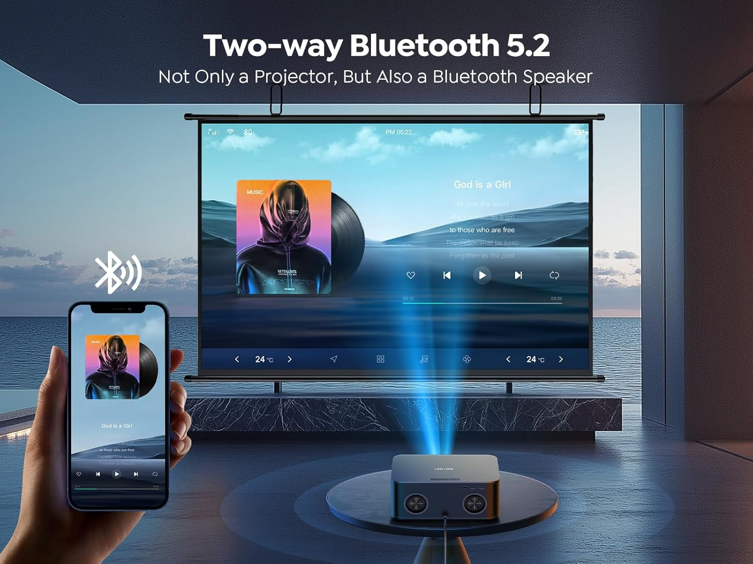 [1500 Ansi/Netflix-Licensed/36W Dolby Audio] Smart-Projector with Wifi 6 and 2-Way Bluetooth, Auto Focus & Keystone,  X9 4K Supported Outdoor Movie Projector, Gray