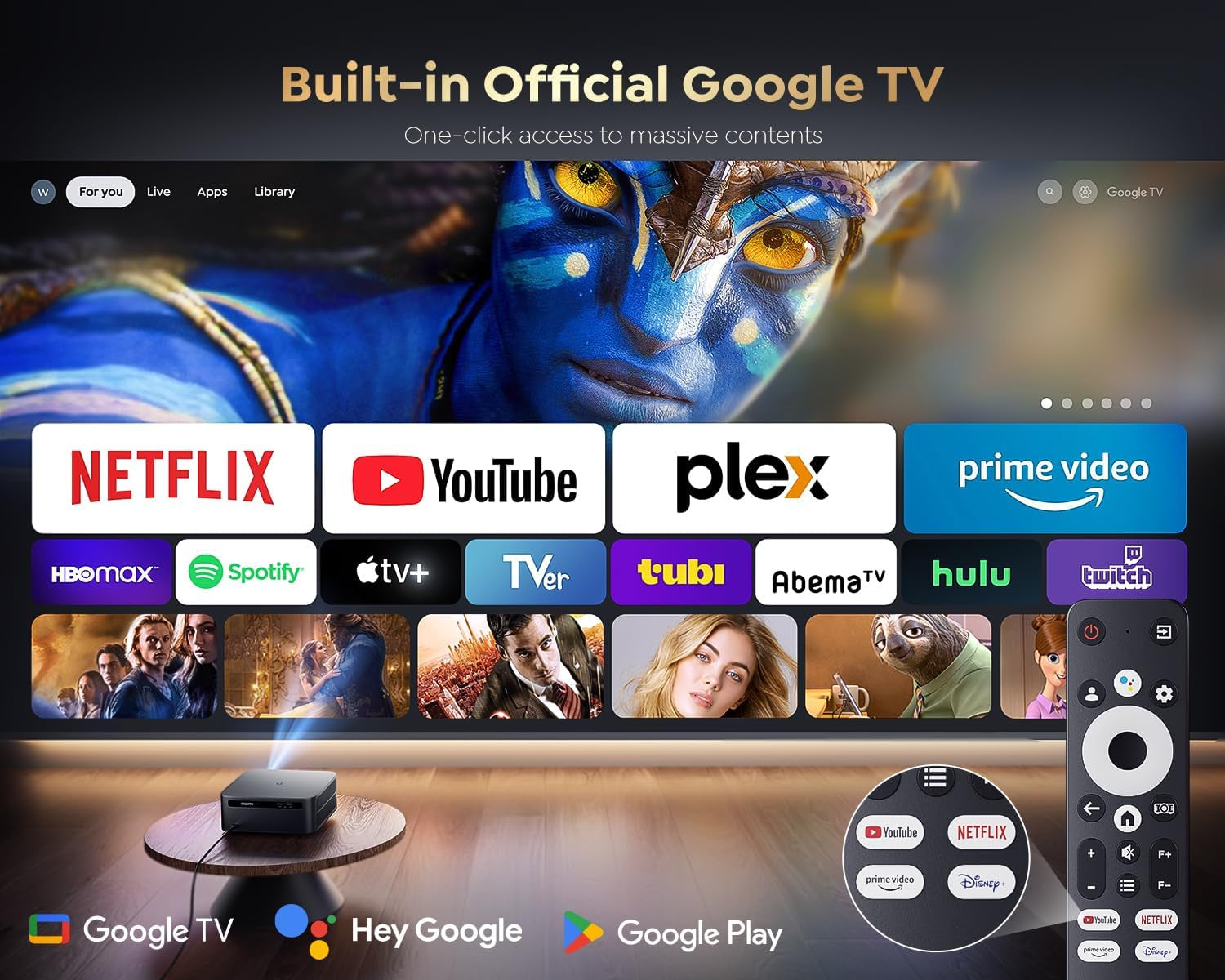 [1200 Ansi/Google Tv/Voice Control]Smart Projector with Wifi 6 and Bluetooth, Netflix-Licensed 4K Support, Outdoor Movie Proyector, 1080P Home Ceiling Auto Focus Projector,  K12 Gray