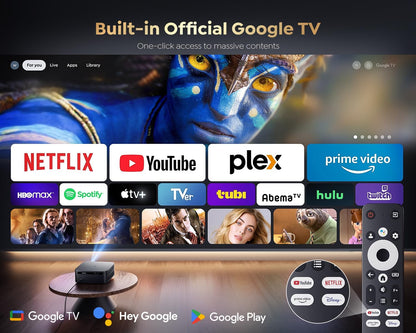 [1200 Ansi/Google Tv/Voice Control]Smart Projector with Wifi 6 and Bluetooth, Netflix-Licensed 4K Support, Outdoor Movie Proyector, 1080P Home Ceiling Auto Focus Projector,  K12 Gray