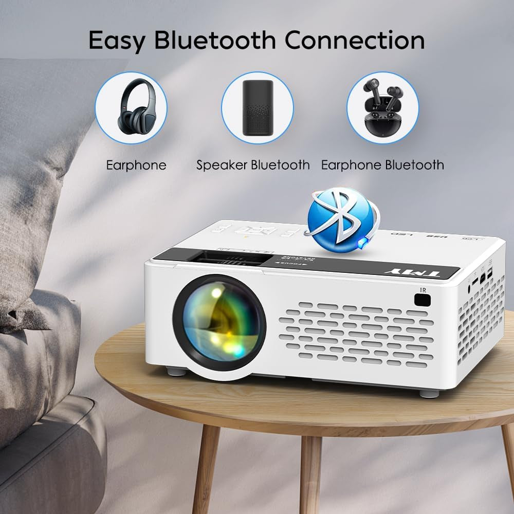 Mini Projector, Upgraded Bluetooth Projector with Screen, 1080P Full HD Portable Projector, Movie Projector Compatible with TV Stick Smartphone/Hdmi/Usb, Indoor & Outdoor Use